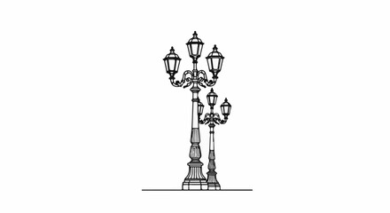 Fototapeta premium Ornate vintage street lamps stand tall on a white background