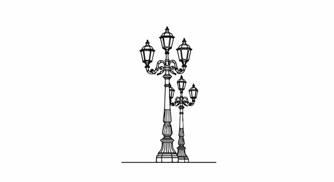 Ornate vintage street lamps stand tall on a white background