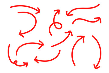 手描き風カーブ矢印セット シンプルな方向指示ラインアイコン素材集　赤 © fii