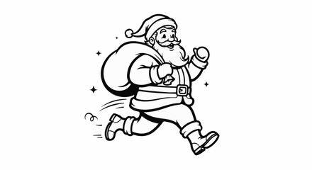 Fototapeta premium Cheerful Santa Claus with gift sack running with stars