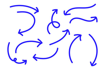 手描き風カーブ矢印セット シンプルな方向指示ラインアイコン素材集　青 © fii