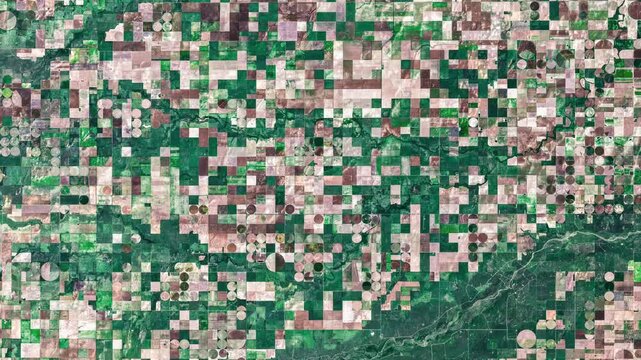 USA Circular Farmland Geometry: Satellite Agricultural Timelapse of Center Pivot Irrigation