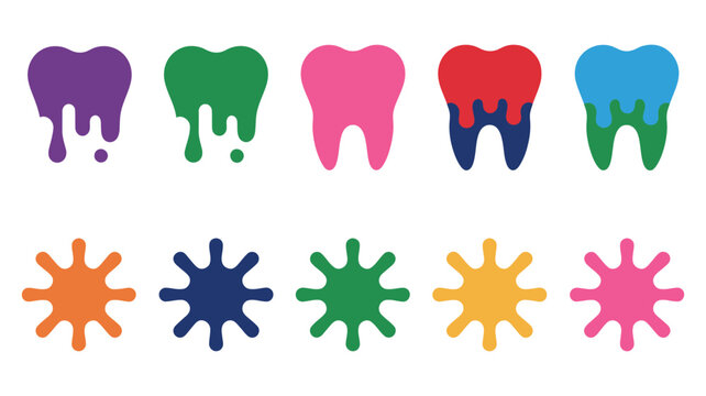 Colorful abstract blob-like shapes resembling teeth and paint splatters on a clean white background, high-quality detailed modern elegant vector illustration for artistic, design, and creative 