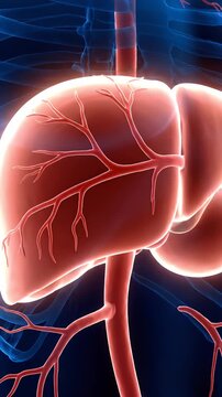 Male liver anatomy with digestive organs in x-ray view