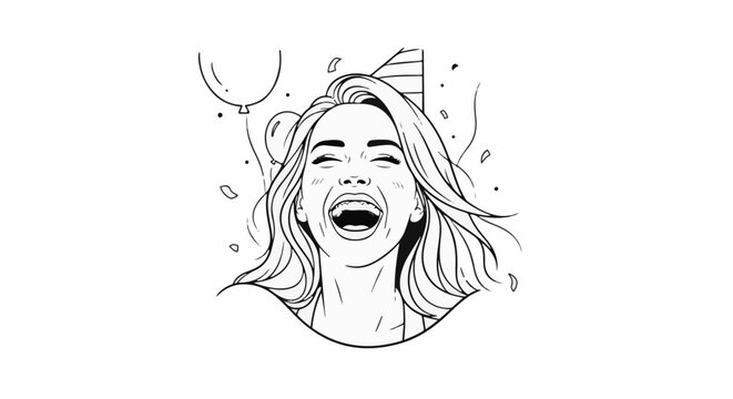 Joyful woman with long wavy hair laughing with open mouth at party