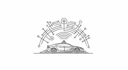 Fototapeta premium Futuristic car connected to network with signal waves and digital elements