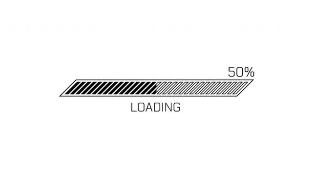 Framed slanted stripe loading indicator motion graphic 0 to 100 percent