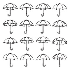 Obraz premium Open Umbrellas Collection Various Styles Line Art Isolated on White Background Clean Design