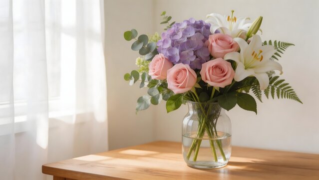 Flower arrangement in glass vase