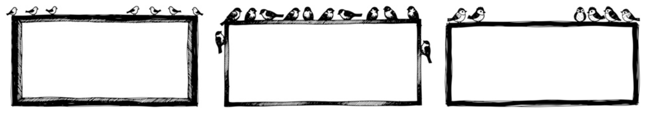 Rectangular borders decorated with small birds perched on top in hand drawn sketch style