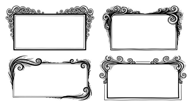 Rectangular frames with ornate swirls and artistic scrollwork in hand drawn sketch style