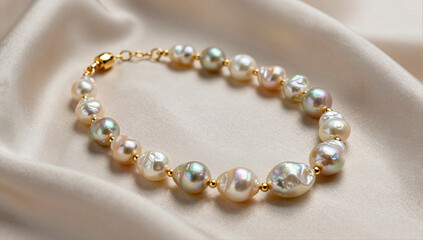 Obraz premium Luxe Mixed Material Necklace on Flowing Champagne Silk