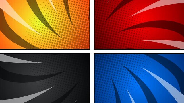 Looping animation, anime comic panel scenes, pop art. Anime motion backgrounds.