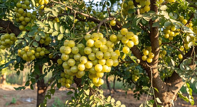 Amla bunch on tree Indian gooseberry  generated by AI