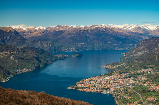 View of Lake Como to the north, the Lecco branch, and Bellagio, from Mount Moregallo.