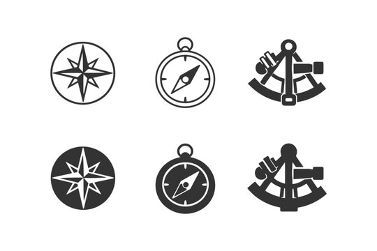 Set of navigation icons featuring compass and sextant designs.