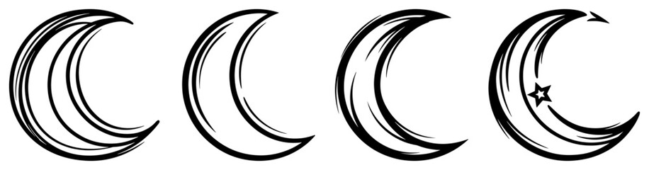 Crescent moon icons in various hand drawn ink sketch styles © Camel