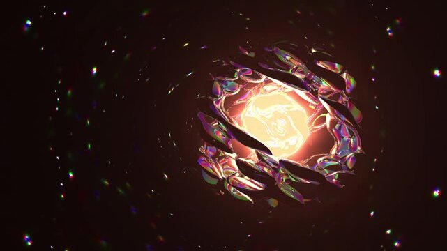Abstract glowing orb with liquid metallic ripples