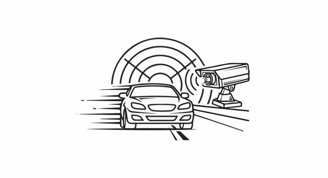 A surveillance camera monitors a speeding car on the road