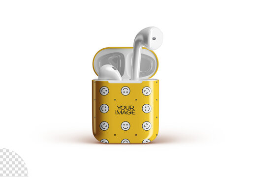 Wireless Earphones Headphones Case Mockup Isolated