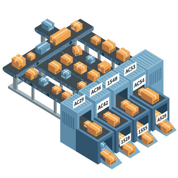 Automated Sorting System with Conveyor Belts and Sorting Machines.