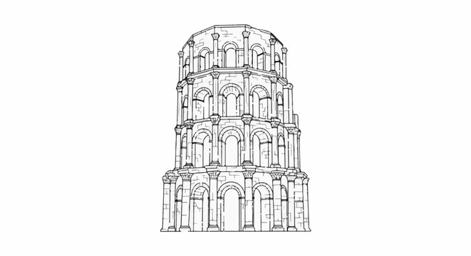 Ornate multi-tiered historical tower with arched windows and columns