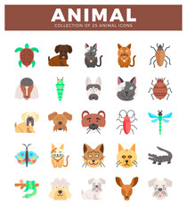 Fototapeta premium animal icons featuring dogs. cats. insects. and reptiles