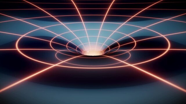 Abstract gravity well with glowing red grid lines