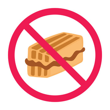 Grilled bread prohibited symbol, forbidden sign with roti bakar or indonesian toast icon, no bread sign, no toasted food, avoid processed food