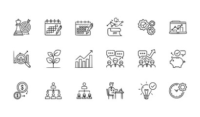 Fototapeta premium Business and technology icon set – data analysis, cloud, security, communication symbols