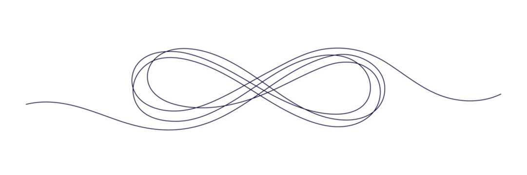 Continuous line infinity sign illustration with flowing curves. Perfect symbol for unity, friendship or forever concepts. Hand draw sketch loop art with elegant endless design. Editable vector stroke