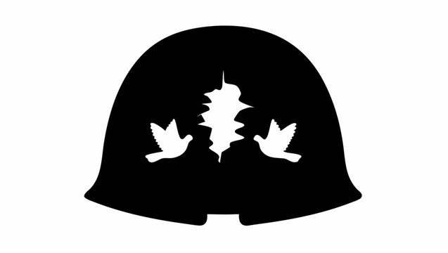 War helmet cracked open with doves escaping symbolizing peace and freedom from conflict zone