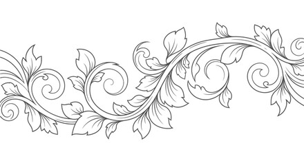 Fototapeta premium Elegant black floral vector illustration featuring an abstract tattoo design with tribal swirls, vintage leaf ornaments, and ornate nature silhouettes on a decorative scroll background