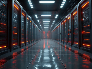 Fototapeta premium Data center corridor with active server racks