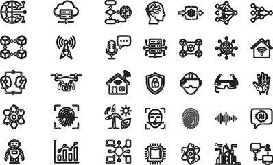 Obraz premium Technology icons set, 40 black line style symbols, web and mobile app, business and finance, communication and network