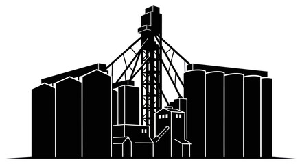 Industrial grain elevator silo facility silhouette illustration © Caket