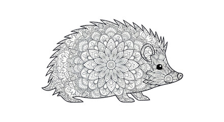 Mandala hedgehog coloring page for adults with intricate zentangle pattern © Caket