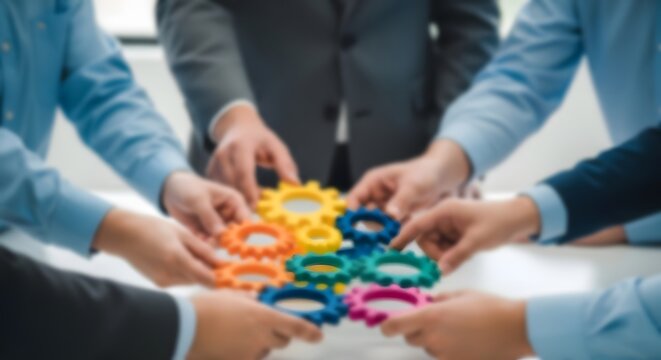 Teamwork and collaboration concept connecting gears representing business strategy partnership and successful project management