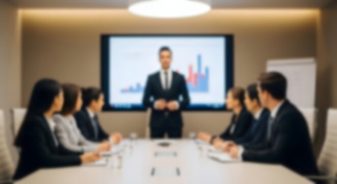 Corporate presentation in modern office business meeting speaker team collaboration and professional background