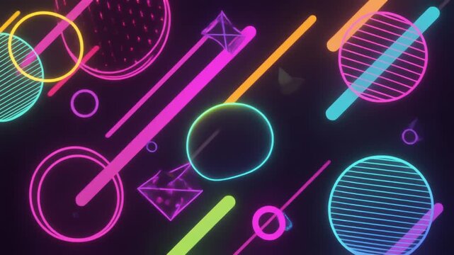 Retro 90s Neon Geometric Abstract Background Animation Seamless Loop 4K Pop Art Design