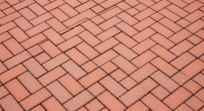 Terracotta paver walkway pattern, herringbone design, outdoor textured surface, architectural detail, pathway ground.