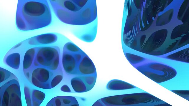 Abstract biological cellular structure with glowing blue light animation