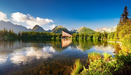 Obraz premium mountain lake in national park high tatra strbske pleso slovakia europe beauty world