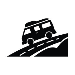 Camper van driving uphill on a road silhouette graphic icon © MST MOZIDA