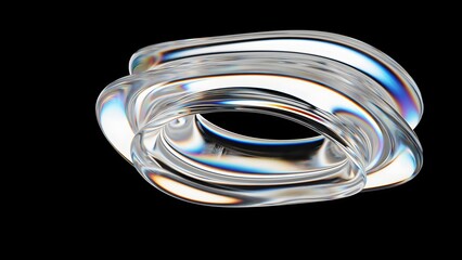 Fototapeta premium Abstract Glass Twisted Torus 3D Render, Iridescent Transparent Knot Shape 