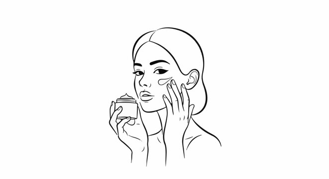 Minimalist line art of a woman applying cream to her face
