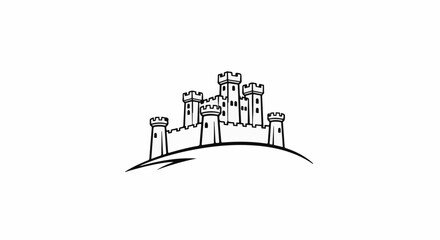 Fototapeta premium Stylized black and white drawing of a castle on a hill