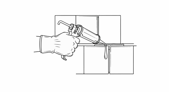 Gloved hand applying sealant to tile grout with applicator