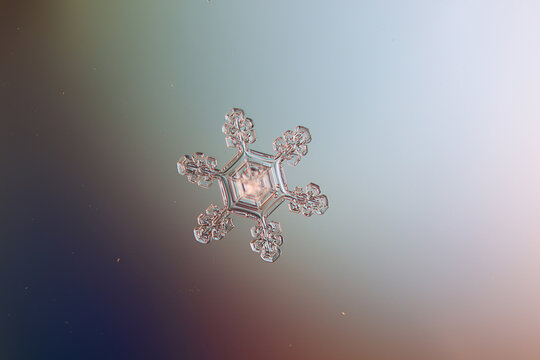 Snowflake macro natural crystal close-up, real photo