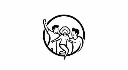Obraz premium Stylized black and white illustration of three joyful people in a circle